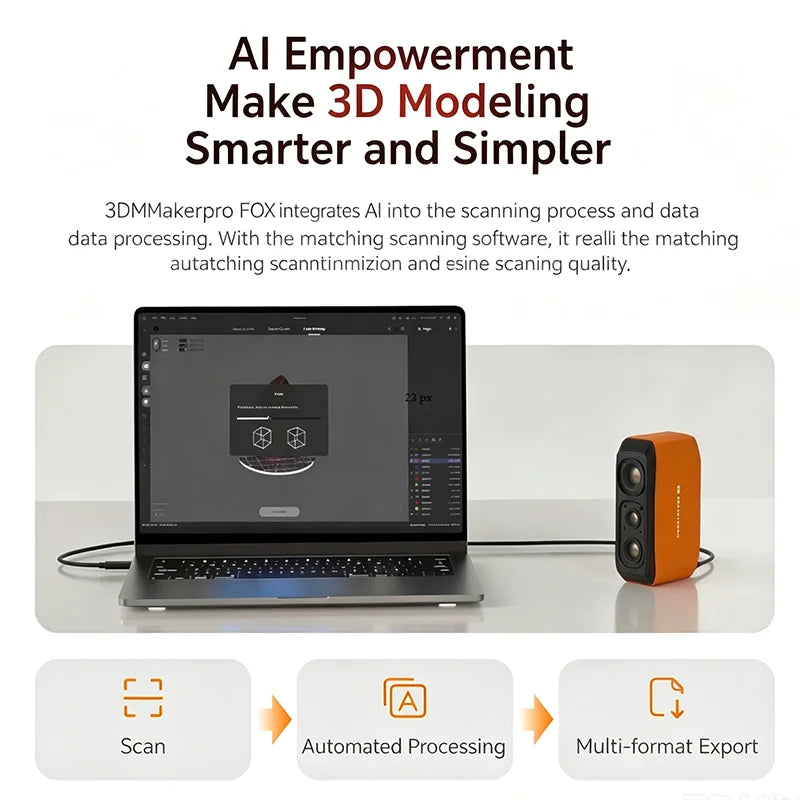 3DMakerpro 3D Scanner Fox,Medium-Format 3D Scanners for Printing,NIR Light Source, Up to 0.05mm Accuracy, Mono Texture Scanning