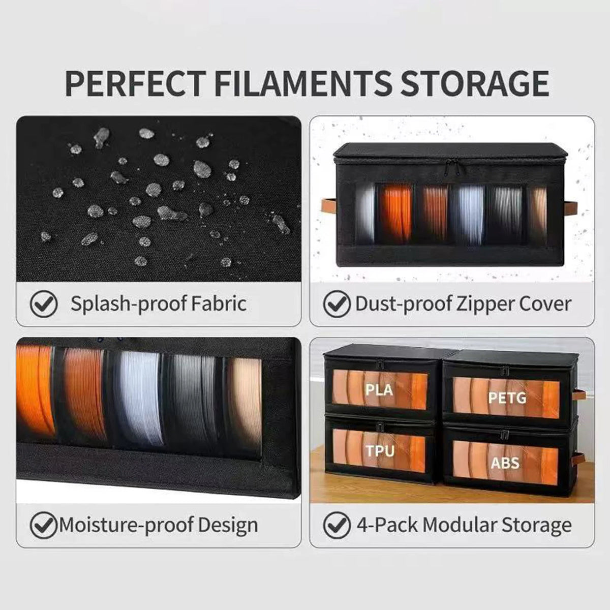 3D Filament Dryer with Desiccants Filament Rack and Organizer Box 4 Spools 1KG for 3D Printing Enthusiasts Home Studio Workshop