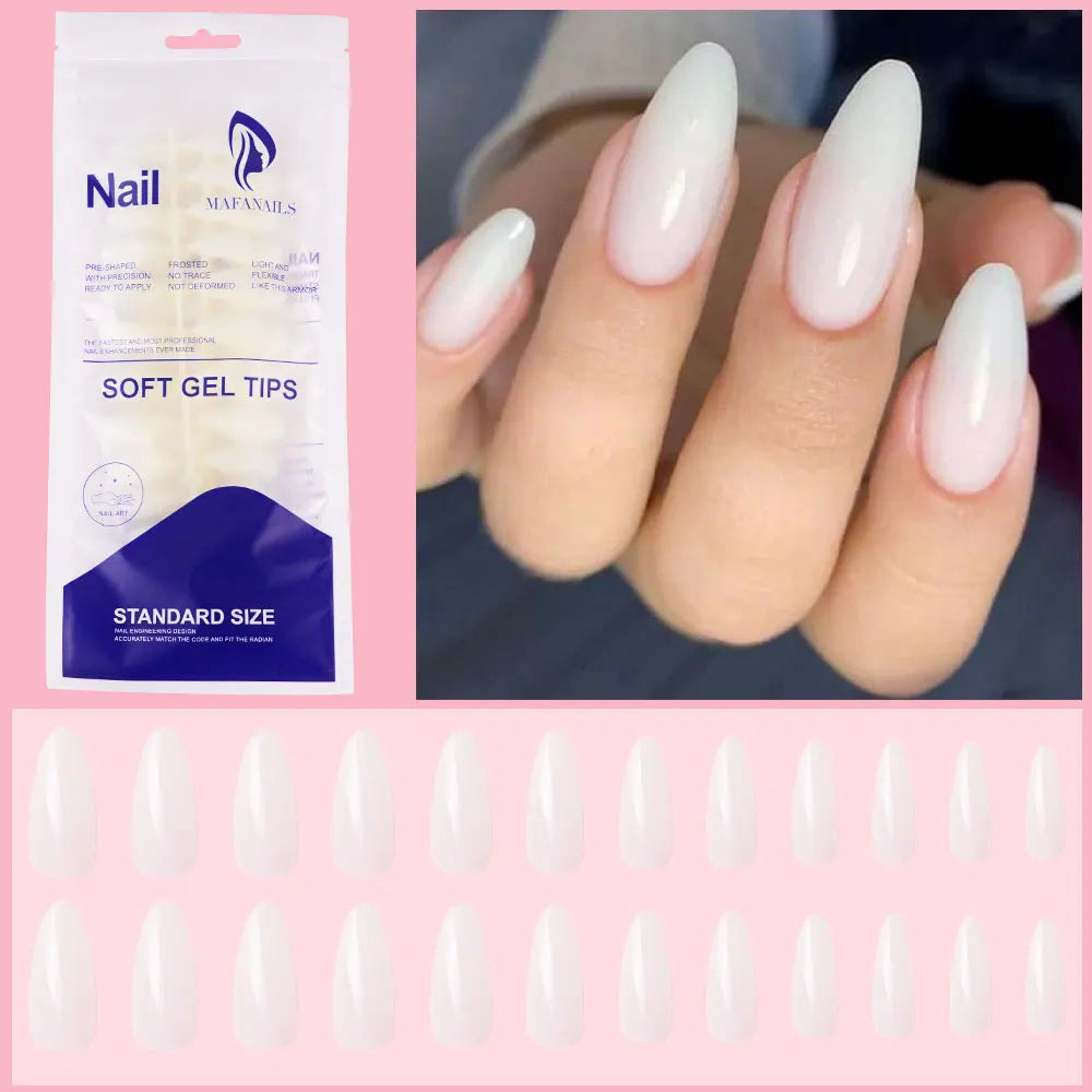 120Pcs Glossy White Almond Press on Nails Medium Full Cover False Nail Tips for Women Elegant Nail Art Extension Fake Fingertip