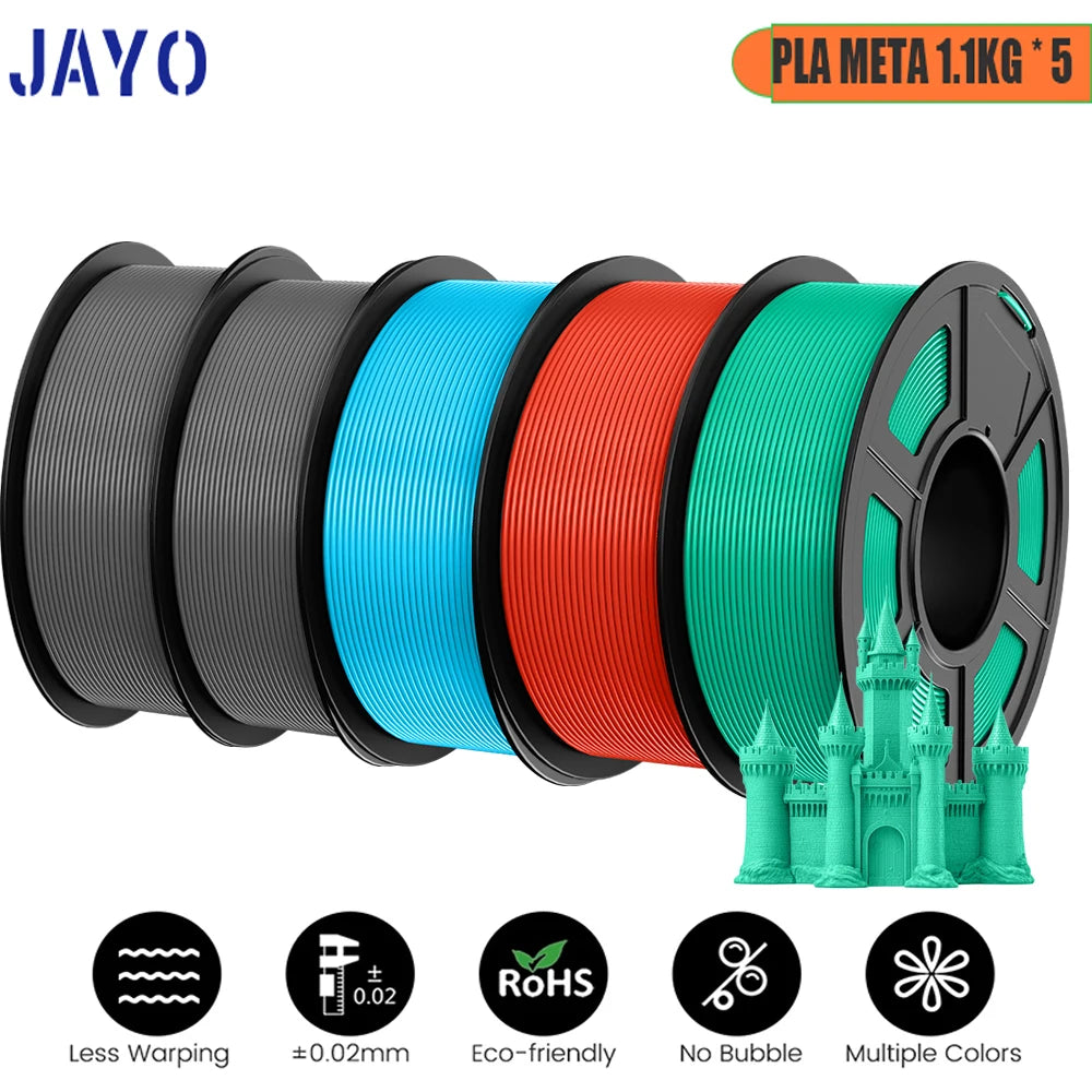 JAYO 5Rolls PLA/PLA Plus/petg/ABS/TPU/PLA meta/PLAYG/HS-PLA 3D Printer Filament 1.75mm FDM 3D Printer Materials for 3D Printer