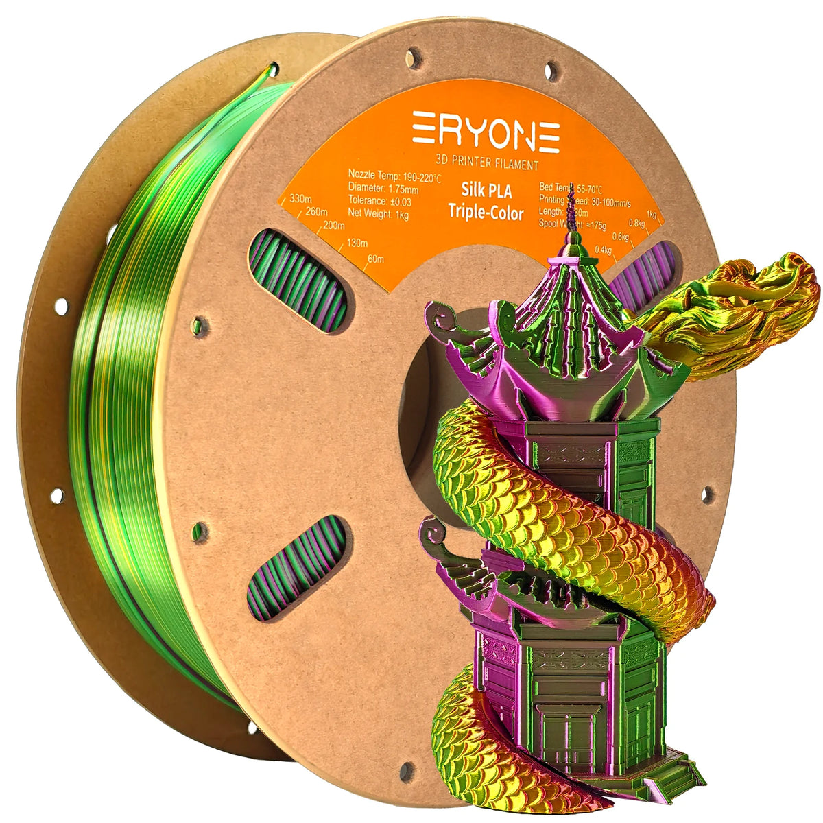 NEW ERYONE 1KG/3KG/10KG Promotion Tri- Color Silk PLA Filament For 3D Printing 1.75mm Filament High Quality Free Fast Shipping