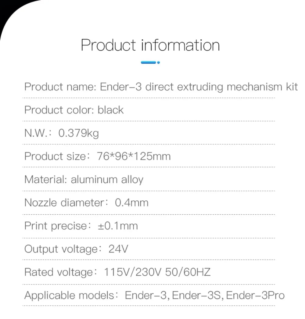 Creality Ender-3 Direct Extruding Kit Ender 3/Ender-3S/Ender-3 Pro Sturdy Wear Resisitant Oxidation Treatment 3D Printer Parts