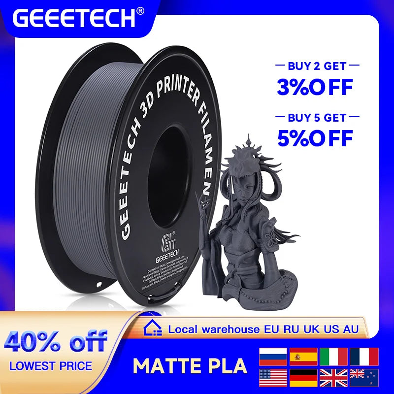 Geeetech 1kg 1.75mm Matte PLA 3D Printer Filament Vacuum Packaging Overseas Warehouses A Variety of Colors Fast Ship