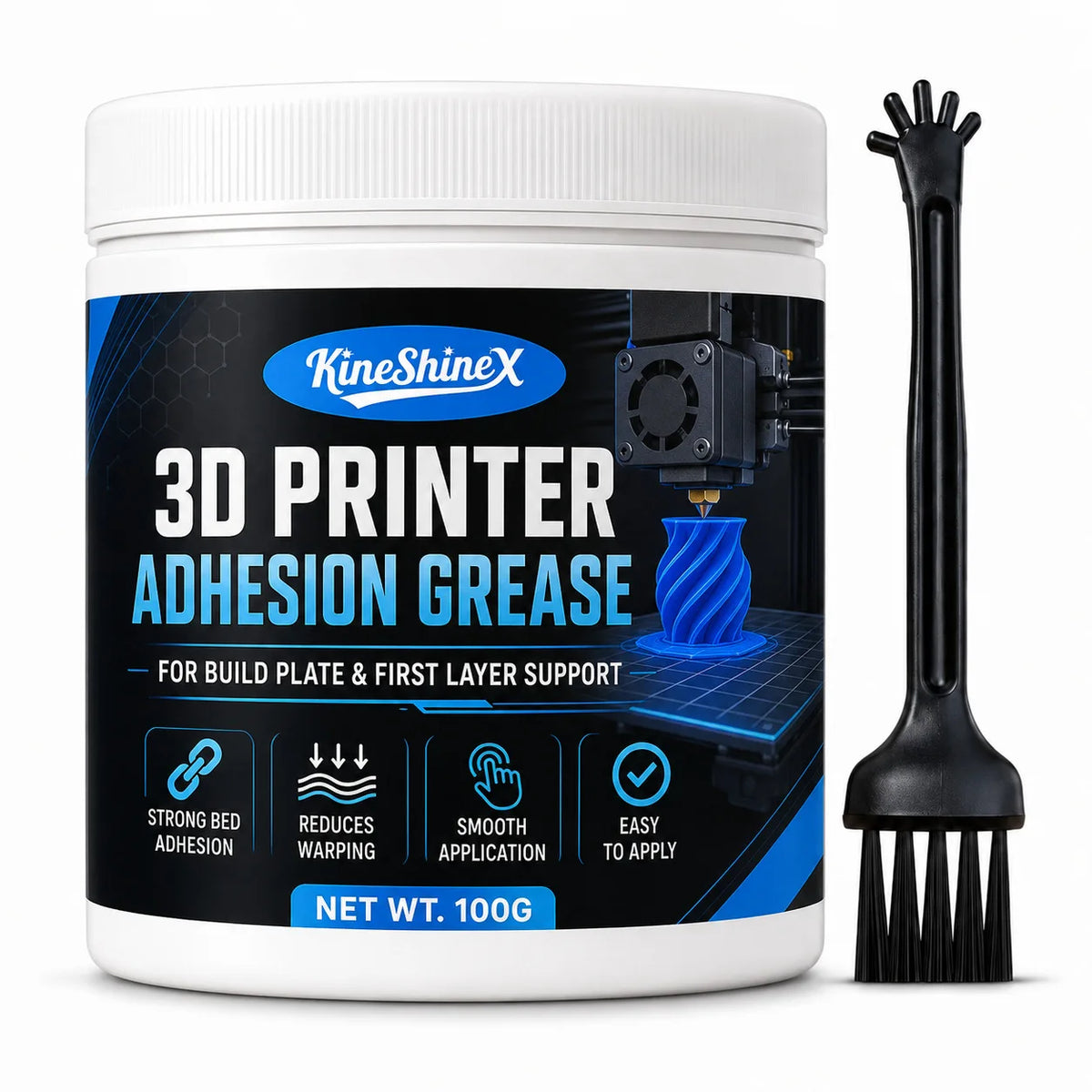 2026 New 3D Printer Bed Adhesive Grease with Brush, Strong First Layer Support for PLA, ABS, PETG and TPU, Helps Reduce Warping
