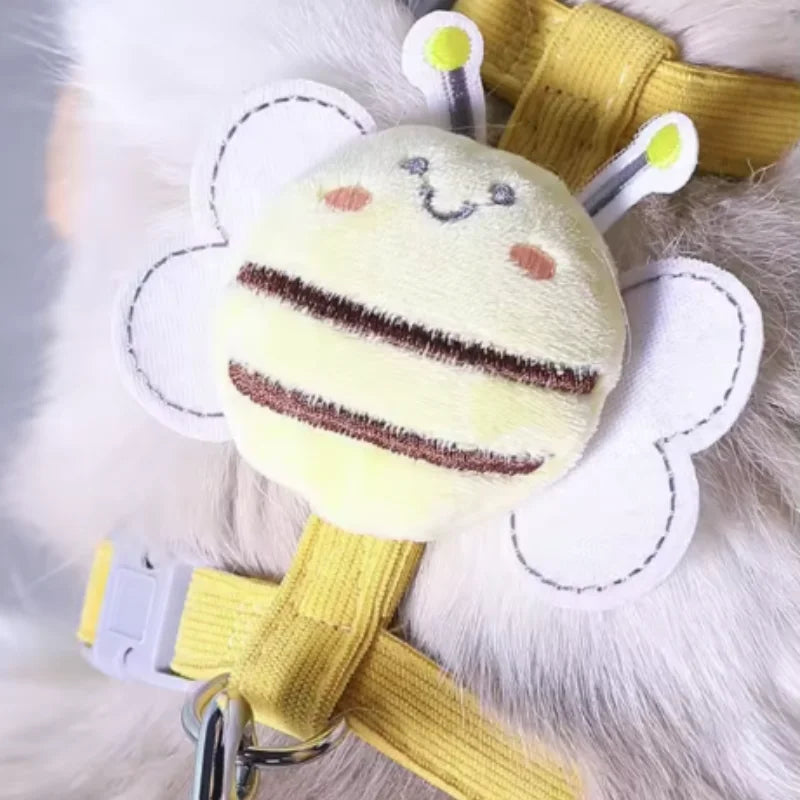 Cat Harness Leash Collar Set Adjustable Cartoon Bee Double Layer Dog Harness for Small Medium Pet Collar Leash Outdoor Walking