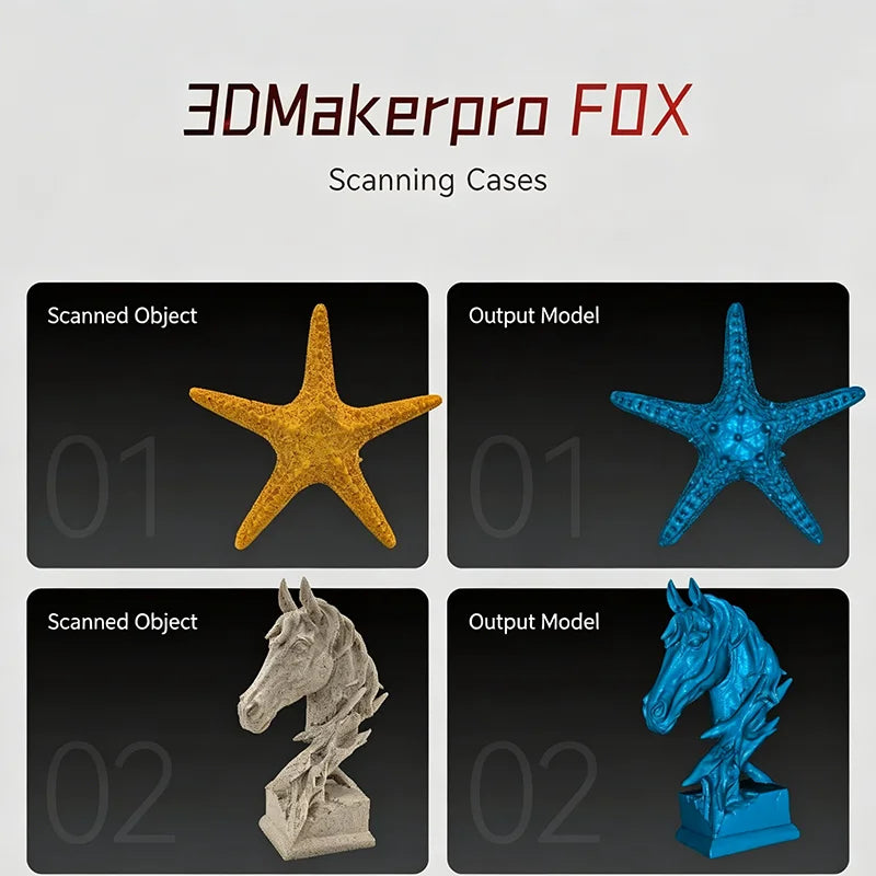 3DMakerpro 3D Scanner Fox,Medium-Format 3D Scanners for Printing,NIR Light Source, Up to 0.05mm Accuracy, Mono Texture Scanning
