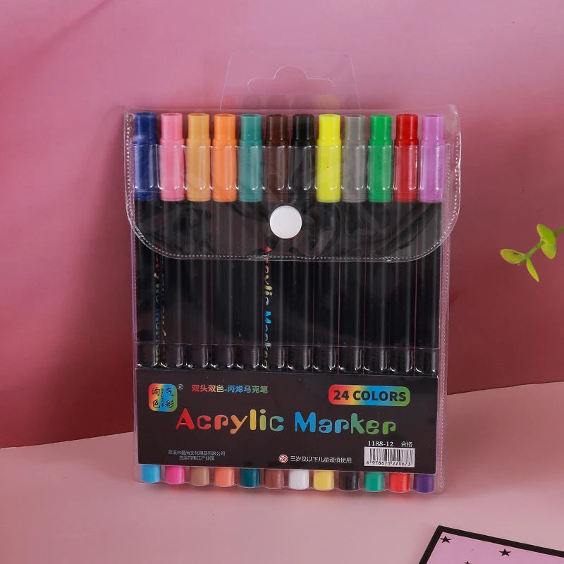 24-120 Colors Dual Tip Acrylic Paint Markers Pens Set Perfect for Rock Painting, Wood, Fabric, Glass, Canvas, Drawing  Coloring