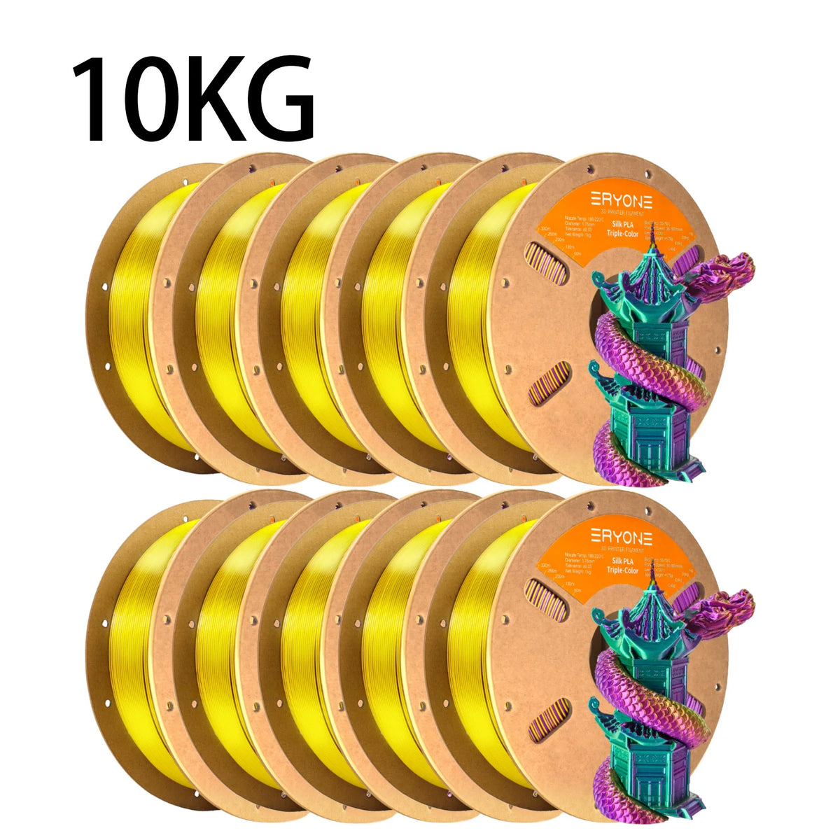NEW ERYONE 1KG/3KG/10KG Promotion Tri- Color Silk PLA Filament For 3D Printing 1.75mm Filament High Quality Free Fast Shipping