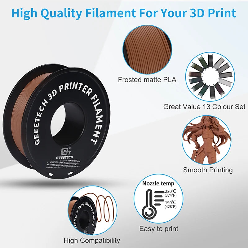 Geeetech 1kg 1.75mm Matte PLA 3D Printer Filament Vacuum Packaging Overseas Warehouses A Variety of Colors Fast Ship