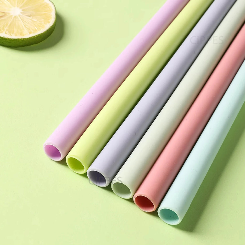 Reusable Silicone Straws Set with Cleaning Brushes, for Water, Milk, Juices, Smoothies, Flexible Portable, Straight, Bent Straws