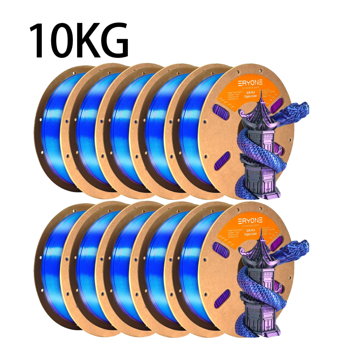 NEW ERYONE 1KG/3KG/10KG Promotion Tri- Color Silk PLA Filament For 3D Printing 1.75mm Filament High Quality Free Fast Shipping