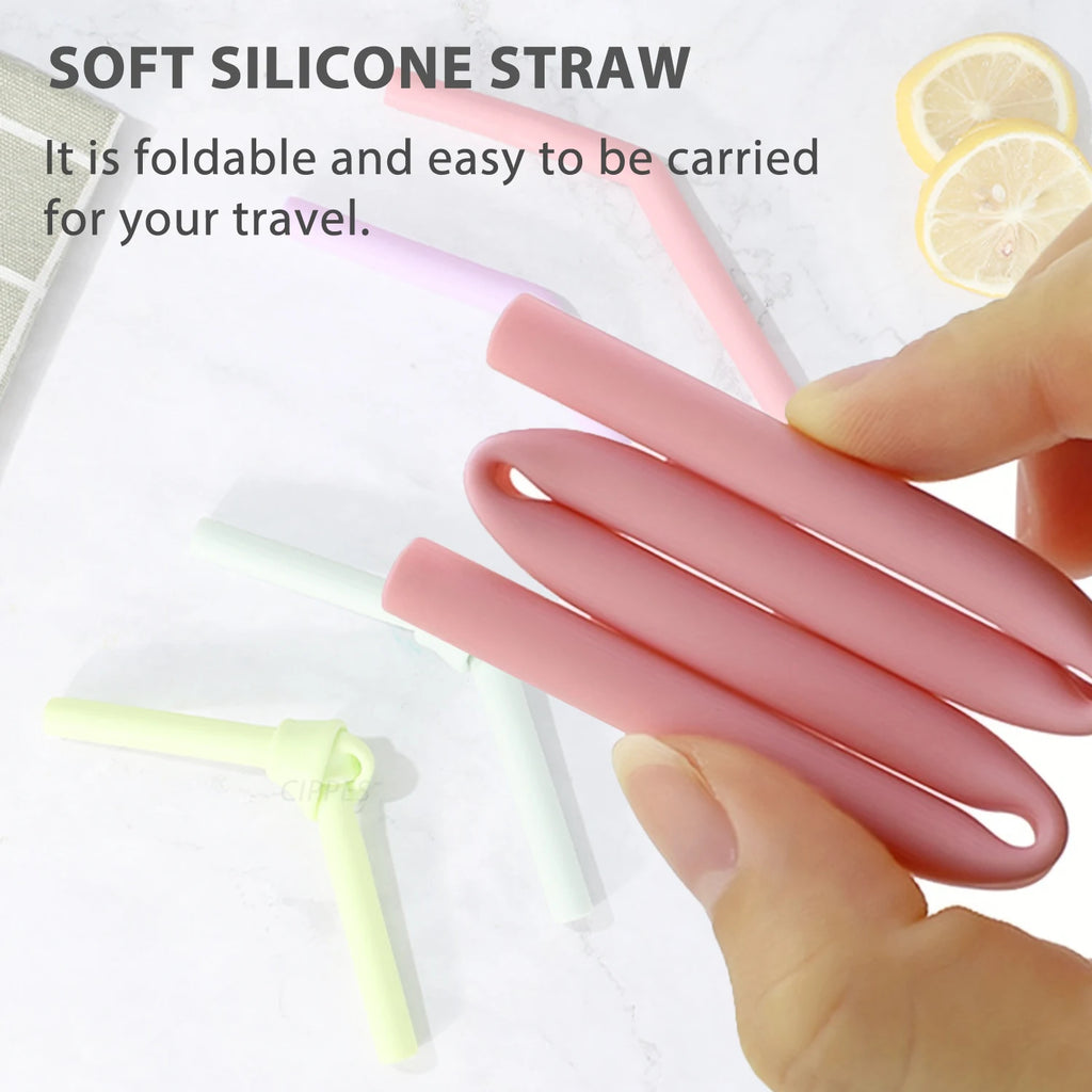 Reusable Silicone Straws Set with Cleaning Brushes, for Water, Milk, Juices, Smoothies, Flexible Portable, Straight, Bent Straws