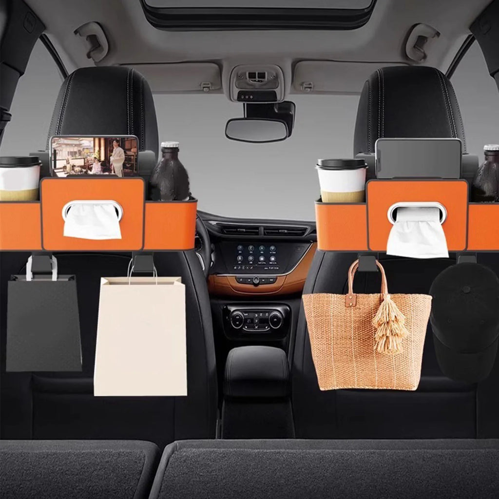 Car Seat Organizer with Tissue Box & 2 Cup Holder Car Backseat Hanging Storage Box for Snacks/Drinks Universal Stowing Tidying