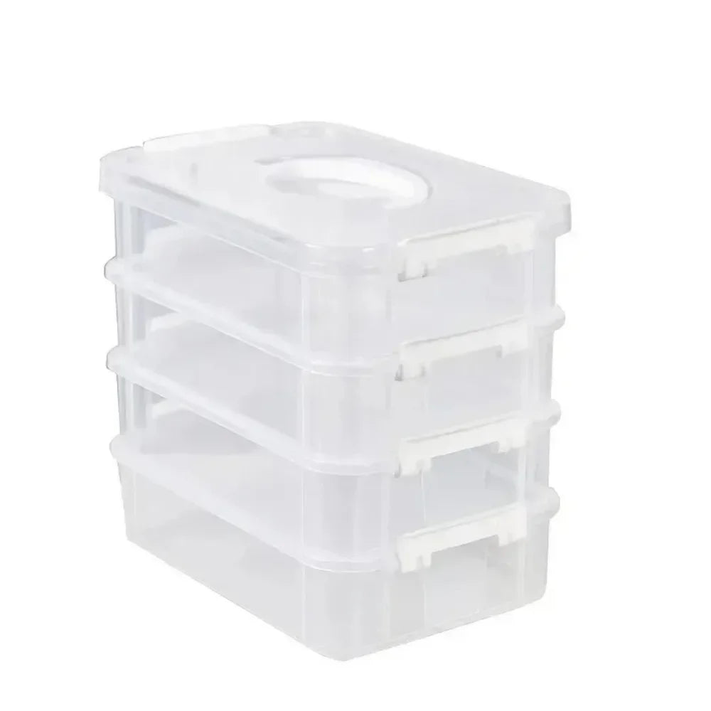 HOMEFISH Transparent Plastic Storage Box with Lid Partitioned Drawer Organizer Building Block Portable Storage Container