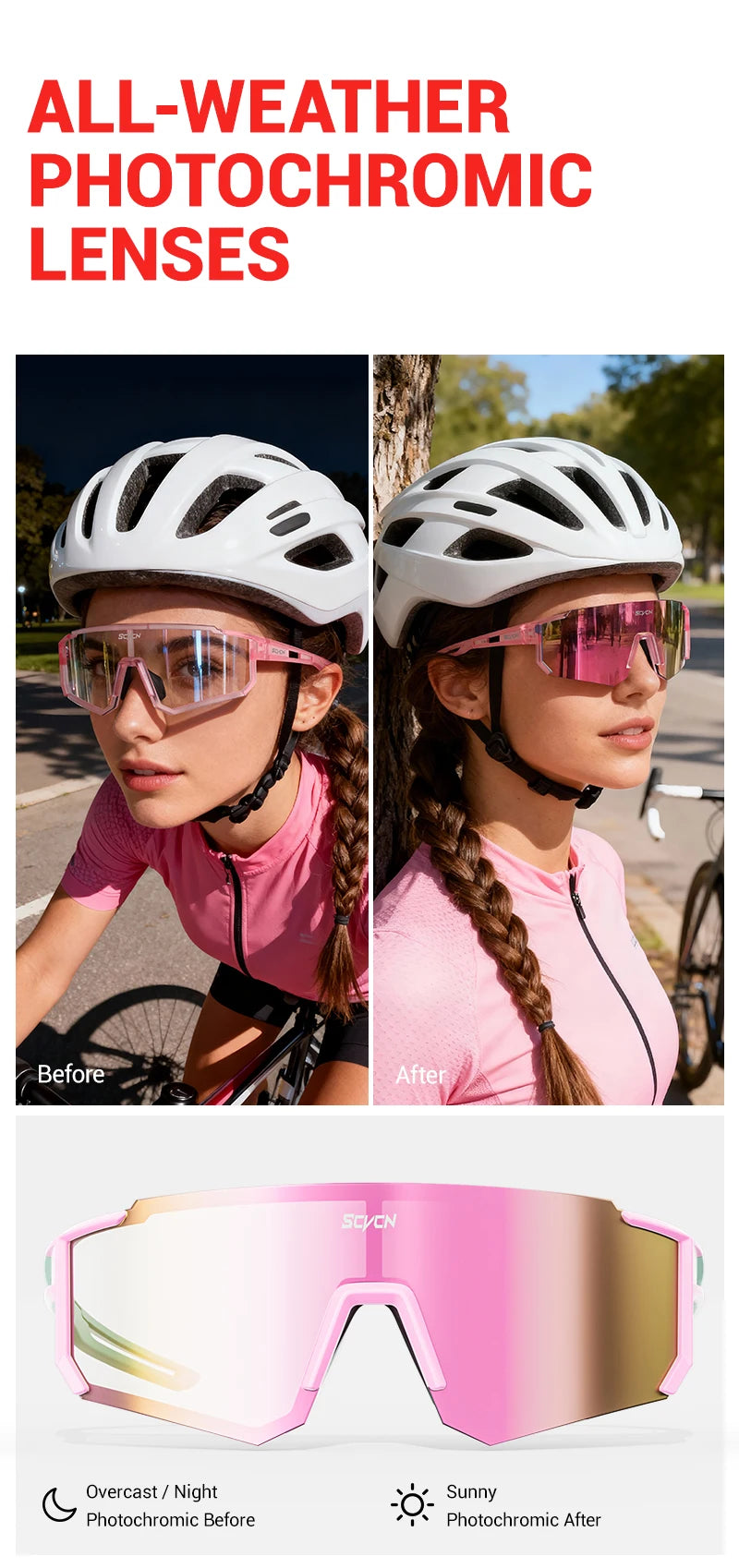 SCVCN Sweet Pink Bike Cycling Glasses Bicycle Photo Accessories Golf Eyepieces Camping Sunglasses UV400 Outdoor Sports Equipment