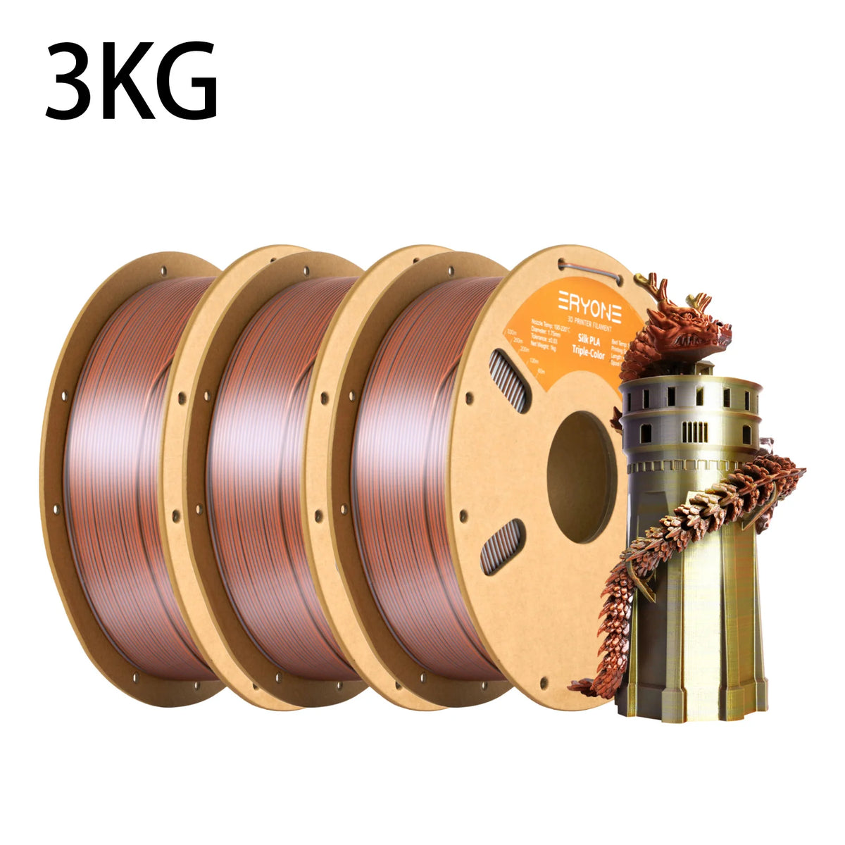 NEW ERYONE 1KG/3KG/10KG Promotion Tri- Color Silk PLA Filament For 3D Printing 1.75mm Filament High Quality Free Fast Shipping