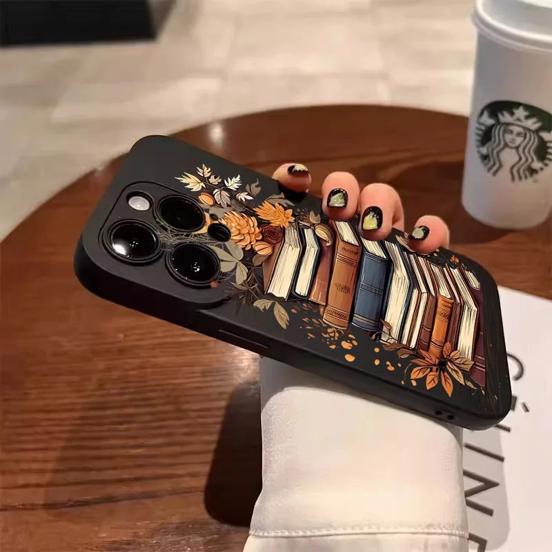 Creative Beautiful Book Pattern Phone Case For iPhone 11 12 13 14 15 16 17 Air 18 Pro Max 16E 7 8 Plus X XR XS Shockproof Cover