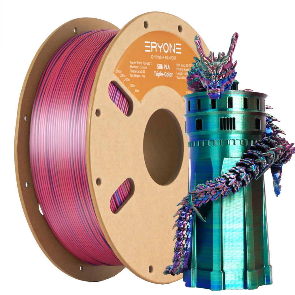 NEW ERYONE 1KG/3KG/10KG Promotion Tri- Color Silk PLA Filament For 3D Printing 1.75mm Filament High Quality Free Fast Shipping