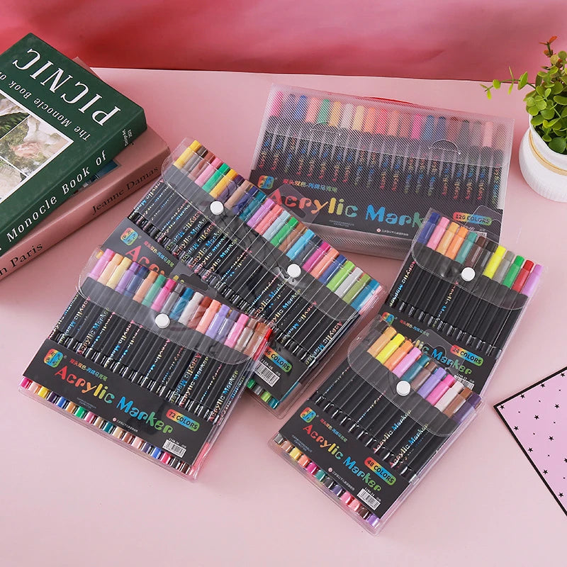 24-120 Colors Dual Tip Acrylic Paint Markers Pens Set Perfect for Rock Painting, Wood, Fabric, Glass, Canvas, Drawing  Coloring