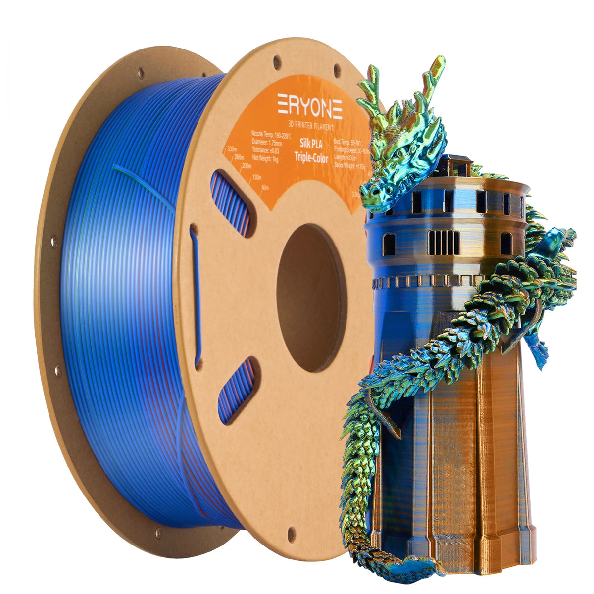 NEW ERYONE 1KG/3KG/10KG Promotion Tri- Color Silk PLA Filament For 3D Printing 1.75mm Filament High Quality Free Fast Shipping