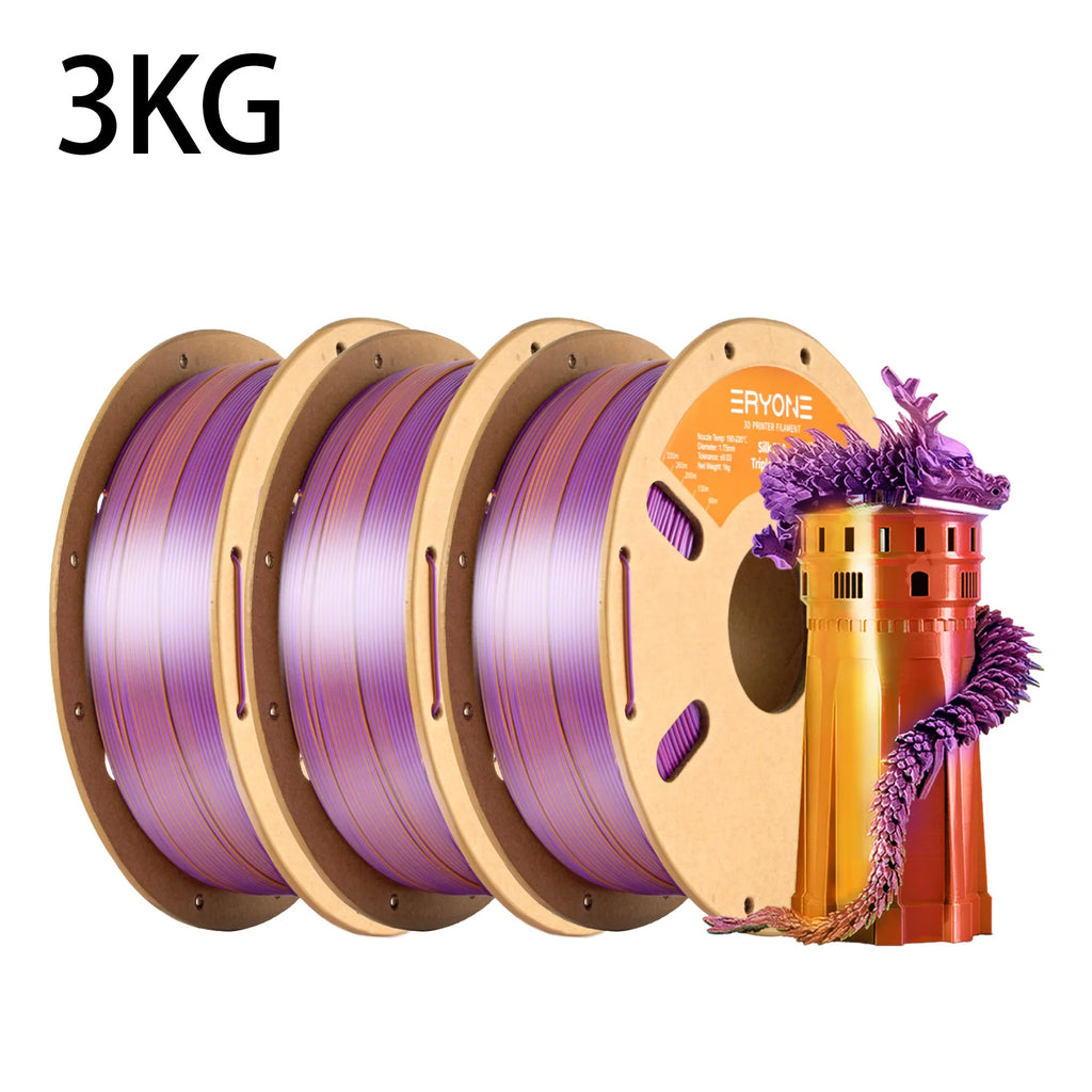 NEW ERYONE 1KG/3KG/10KG Promotion Tri- Color Silk PLA Filament For 3D Printing 1.75mm Filament High Quality Free Fast Shipping