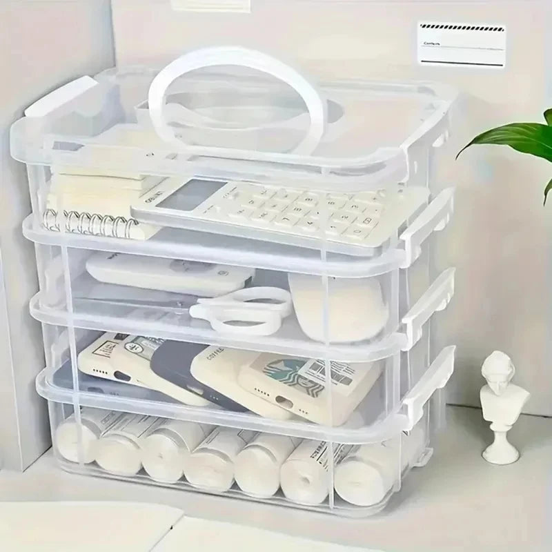 HOMEFISH Transparent Plastic Storage Box with Lid Partitioned Drawer Organizer Building Block Portable Storage Container