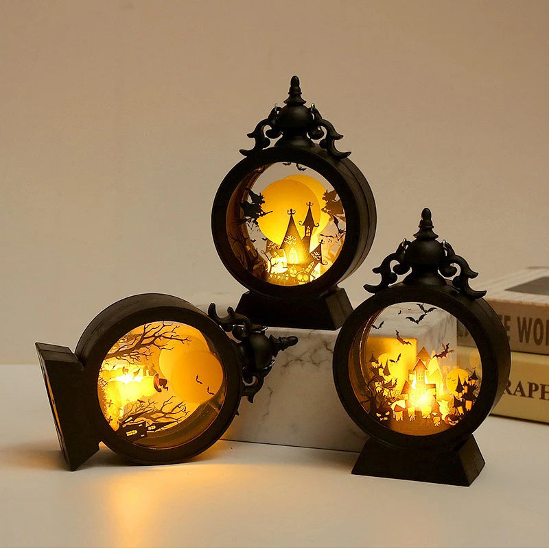 Halloween LED Wind Night Light Portable Pumpkin Ghost Lantern Bar Desktop Ornament Halloween Decor Props Party Supplies DeskLamp