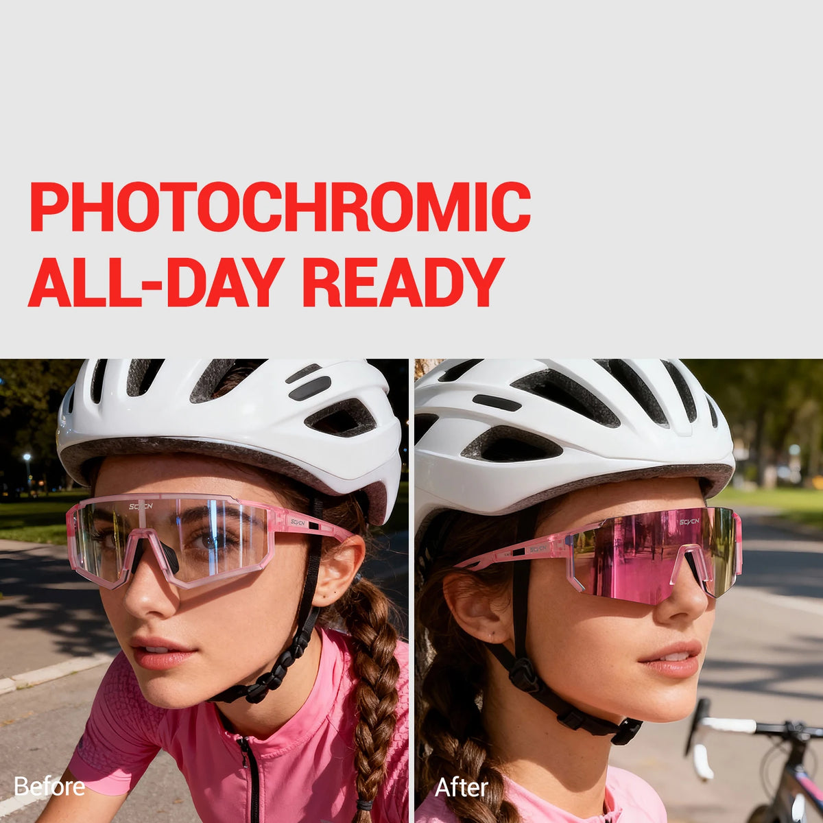 SCVCN Sweet Pink Bike Cycling Glasses Bicycle Photo Accessories Golf Eyepieces Camping Sunglasses UV400 Outdoor Sports Equipment