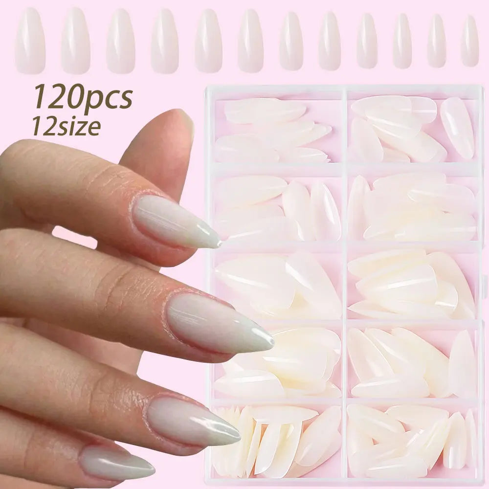 120Pcs Glossy White Almond Press on Nails Medium Full Cover False Nail Tips for Women Elegant Nail Art Extension Fake Fingertip