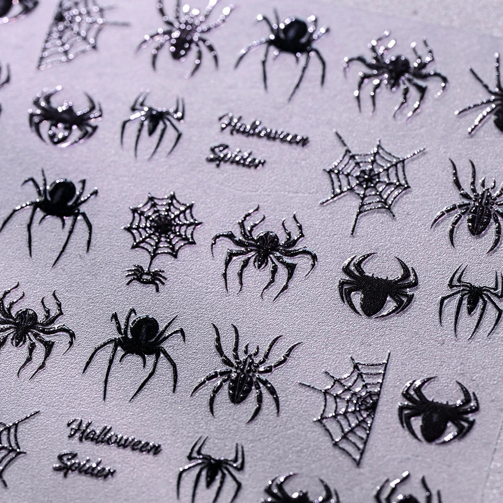 1pcs 5D Black Halloween-Themed Nail Stickers Bat/Ghost Face/Pumpkin/Skull/Spider Pattern Self-adhesive Sliders DIY Nail Supplies