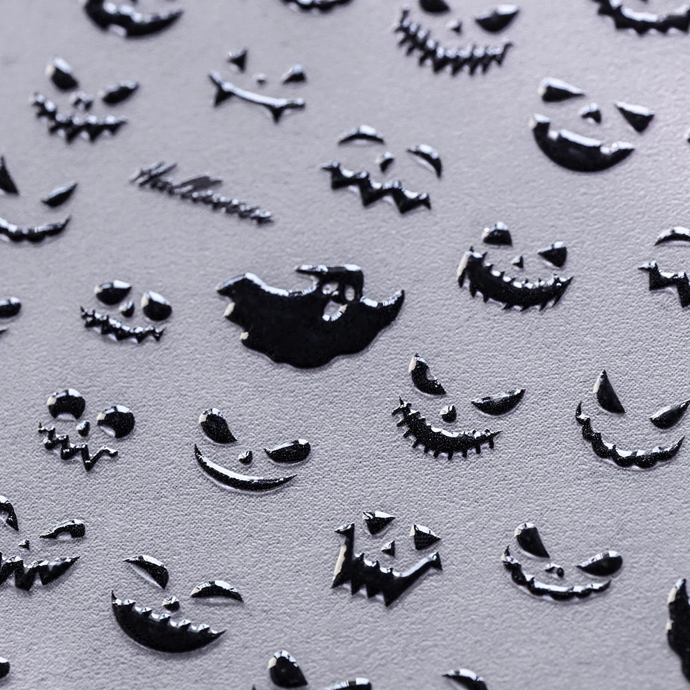 1pcs 5D Black Halloween-Themed Nail Stickers Bat/Ghost Face/Pumpkin/Skull/Spider Pattern Self-adhesive Sliders DIY Nail Supplies