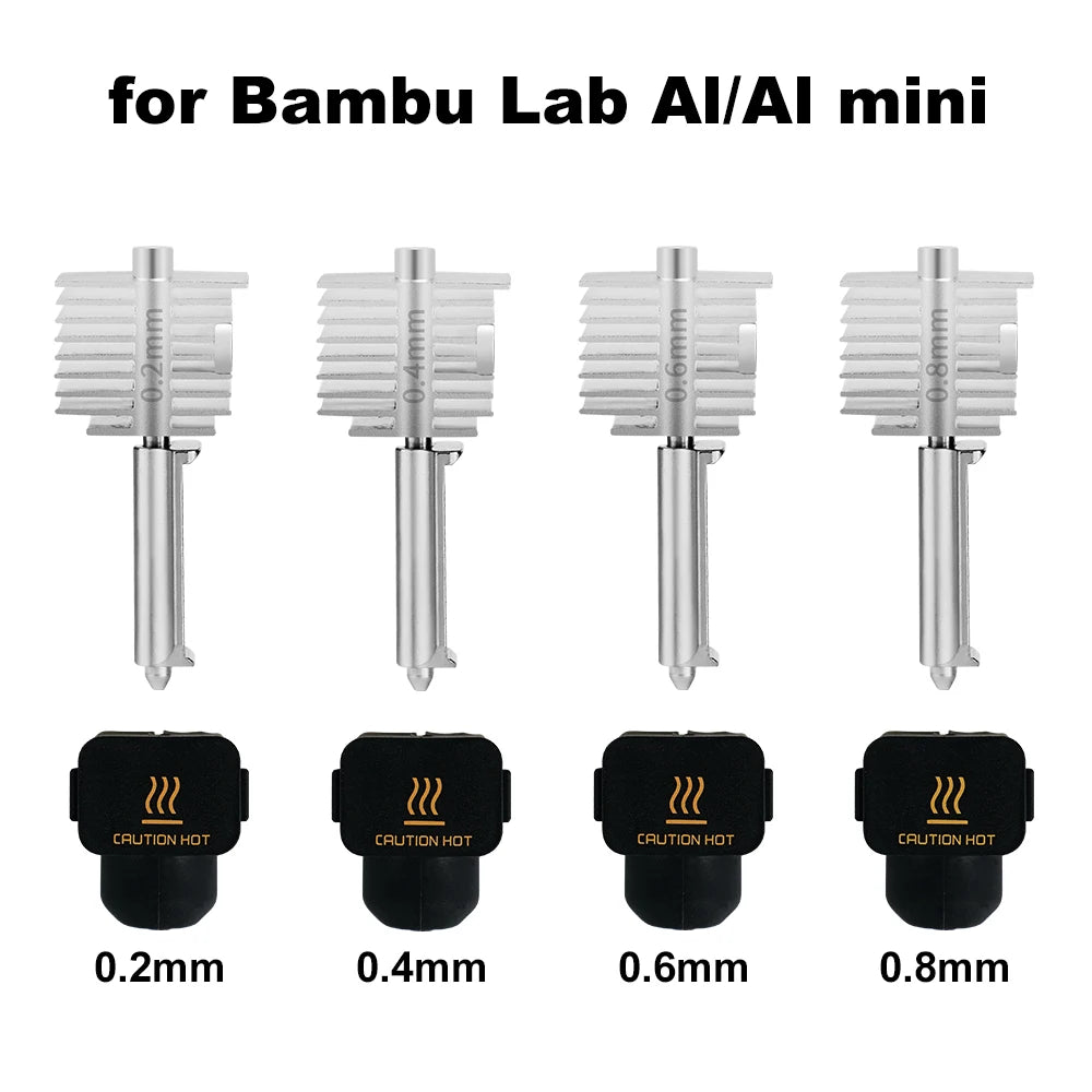 3D Printing Accessories A1/A1 Mini Integrated Nozzle Hotend Kit Stainless Steel 0.2/0.4/0.6/0.8mm For Bambu Lab A1/A1 Mini