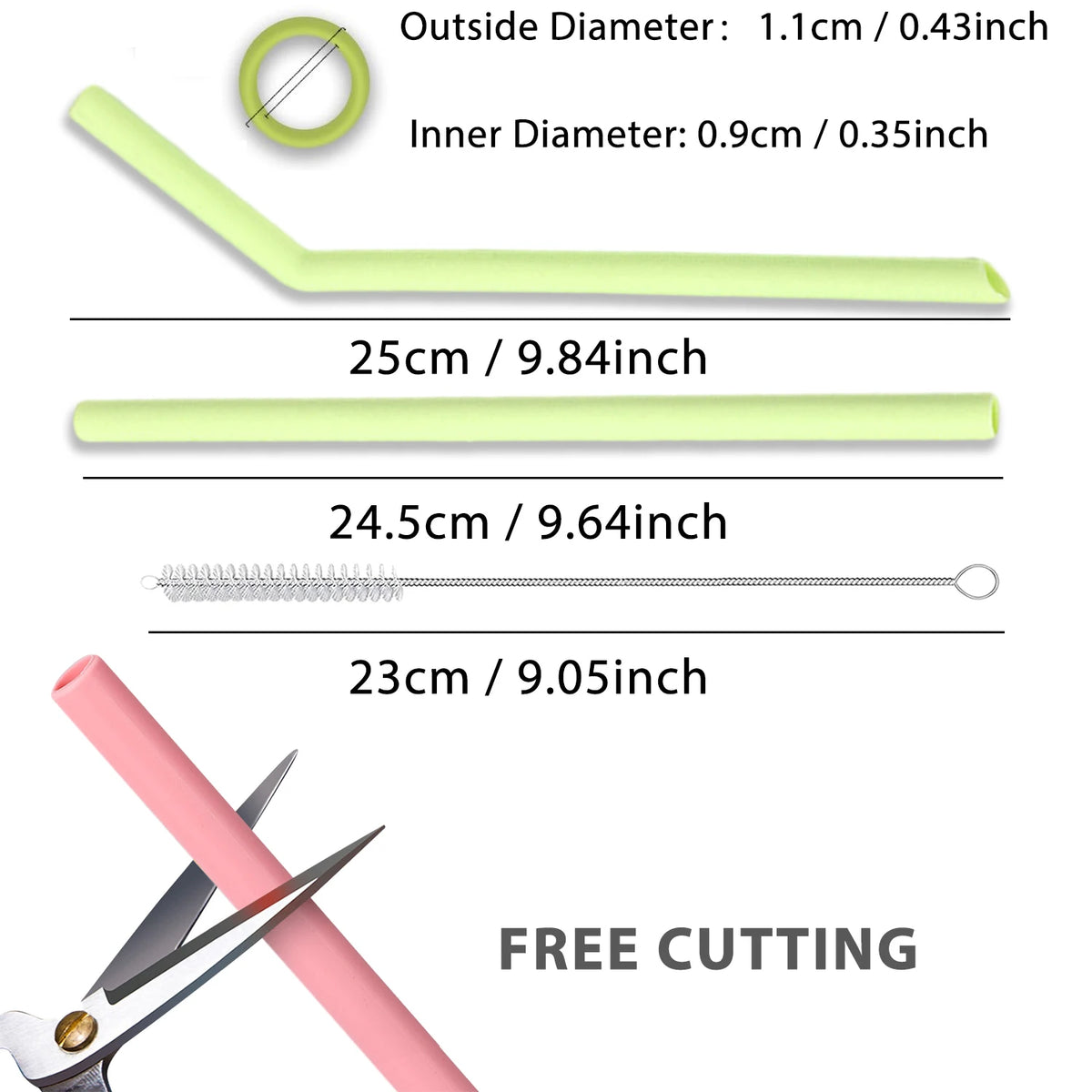 Reusable Silicone Straws Set with Cleaning Brushes, for Water, Milk, Juices, Smoothies, Flexible Portable, Straight, Bent Straws