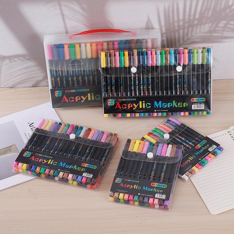 Professional Art Use 24-120Colors Acrylic Paint Markers, Dual-Tip Fine and Brush Tip Pens, Suitable for Stone, Wood, Calligraphy