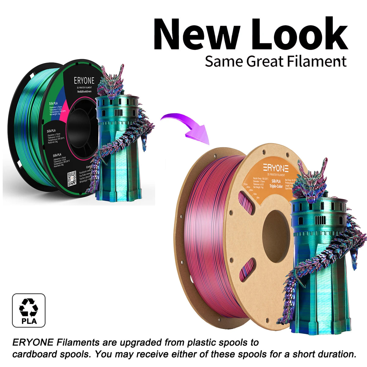 NEW ERYONE 1KG/3KG/10KG Promotion Tri- Color Silk PLA Filament For 3D Printing 1.75mm Filament High Quality Free Fast Shipping