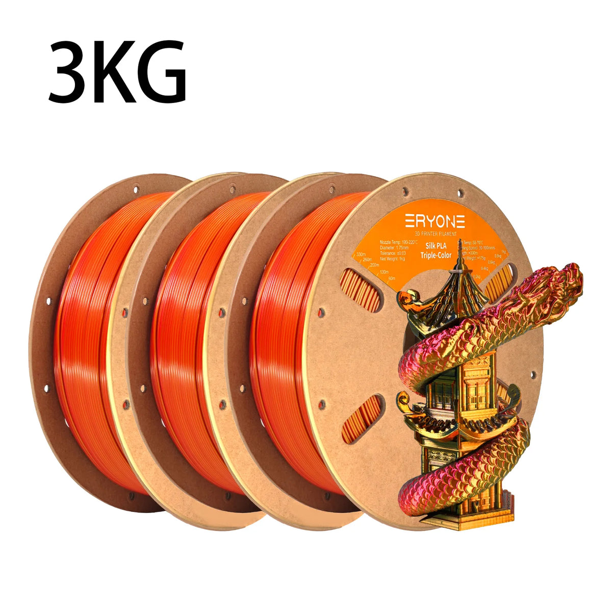 NEW ERYONE 1KG/3KG/10KG Promotion Tri- Color Silk PLA Filament For 3D Printing 1.75mm Filament High Quality Free Fast Shipping