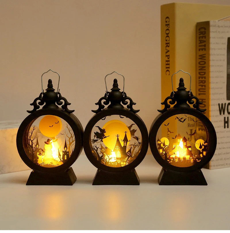 Halloween LED Wind Night Light Portable Pumpkin Ghost Lantern Bar Desktop Ornament Halloween Decor Props Party Supplies DeskLamp