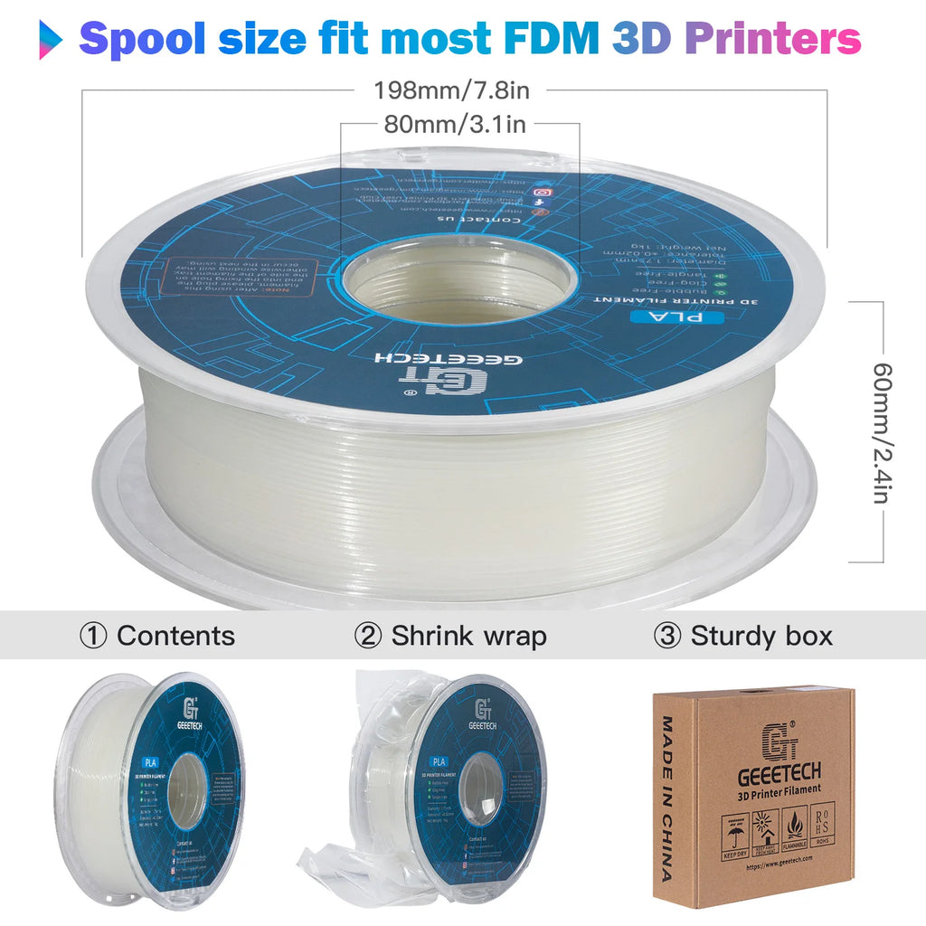 GEEETECH Glow PLA 1.75mm 1kg Glow in Dark for 3D Printing Night Light Luminous 8 Colors 3D Printer Material, Oversea Warehouse