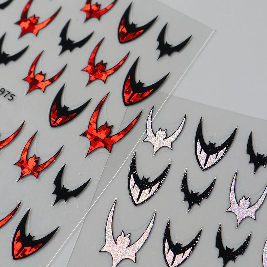 6pcs Bat Glitter French Tips Nail Sticker Laser Sparkle Halloween Bat Design Decals 3D Holo Charms Y2K Manicure Decoration