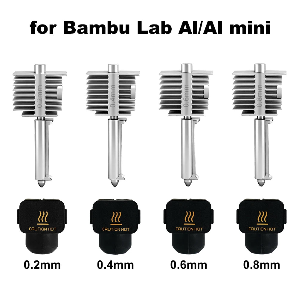 3D Printing Accessories A1/A1 Mini Integrated Nozzle Hotend Kit Stainless Steel 0.2/0.4/0.6/0.8mm For Bambu Lab A1/A1 Mini