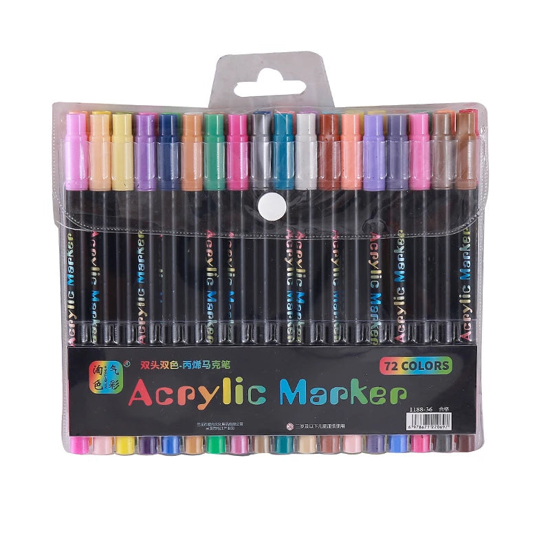 Professional Art Use 24-120Colors Acrylic Paint Markers, Dual-Tip Fine and Brush Tip Pens, Suitable for Stone, Wood, Calligraphy