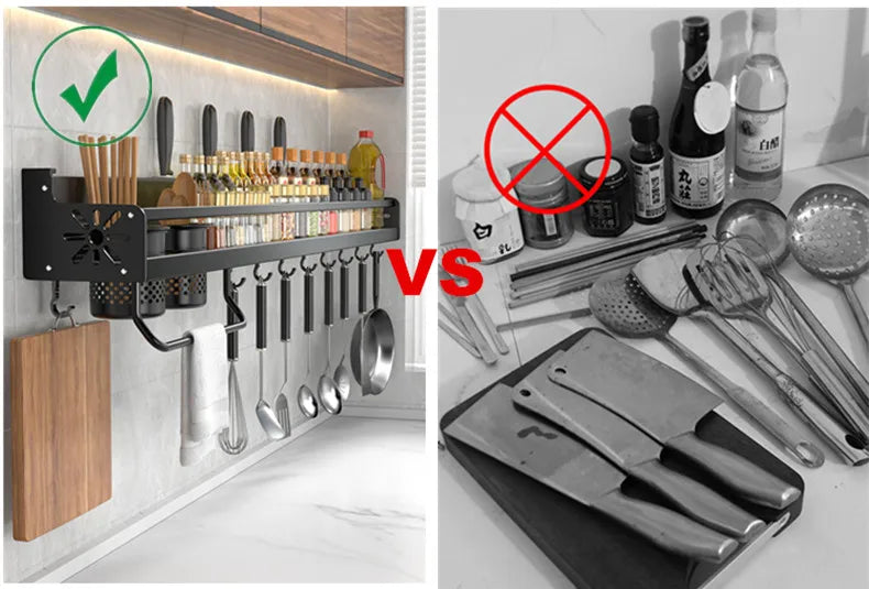 Kitchen Organizer Shelf Wall-mounted Spice Storage Rack Kitchen Knife Holder Wall Seasoning Chopstick Spoon Shovel Storage Sheif