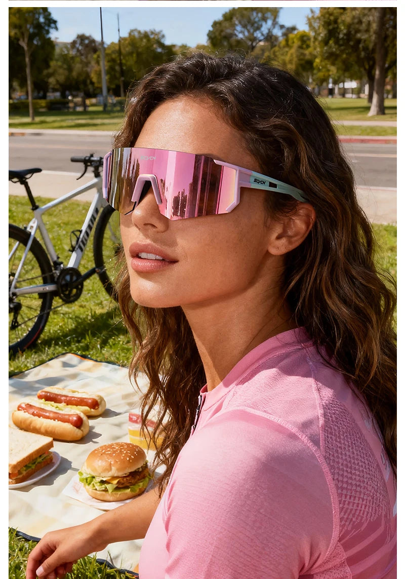 SCVCN Sweet Pink Bike Cycling Glasses Bicycle Photo Accessories Golf Eyepieces Camping Sunglasses UV400 Outdoor Sports Equipment