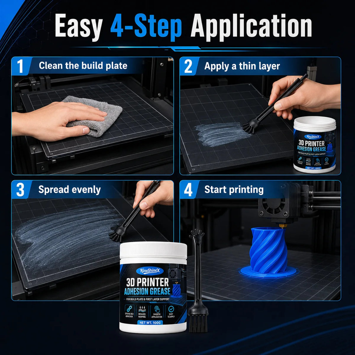 2026 New 3D Printer Bed Adhesive Grease with Brush, Strong First Layer Support for PLA, ABS, PETG and TPU, Helps Reduce Warping