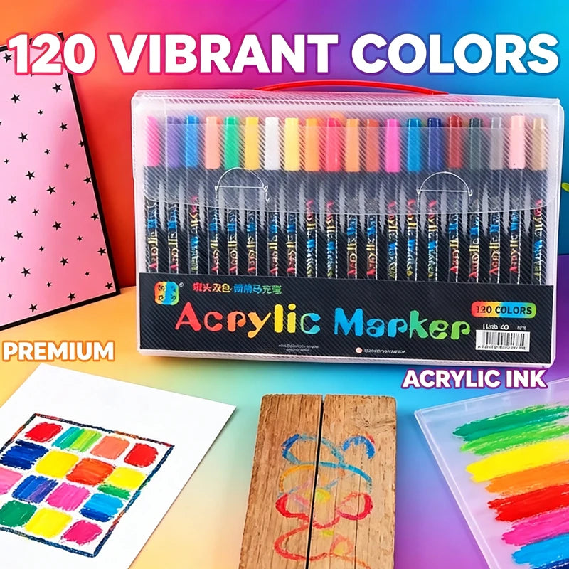 24-120 Colors Dual Tip Acrylic Paint Markers Pens Set Perfect for Rock Painting, Wood, Fabric, Glass, Canvas, Drawing  Coloring