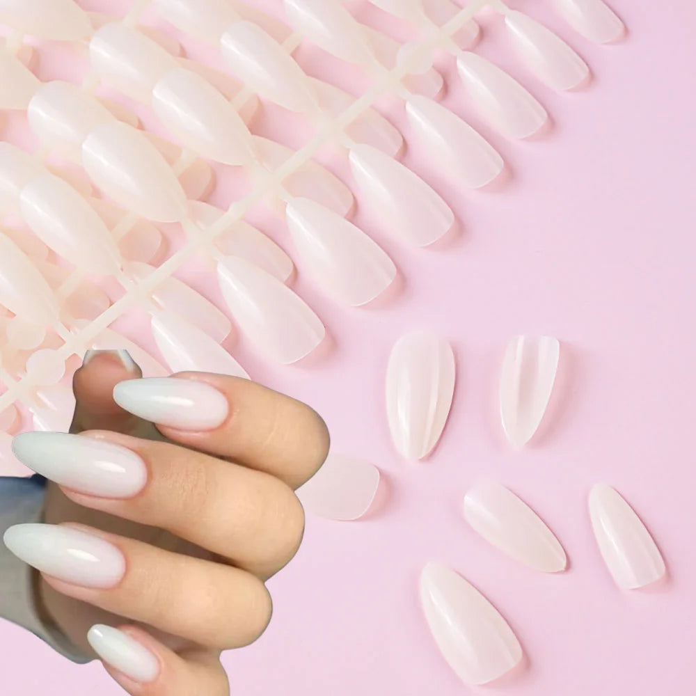 120Pcs Glossy White Almond Press on Nails Medium Full Cover False Nail Tips for Women Elegant Nail Art Extension Fake Fingertip