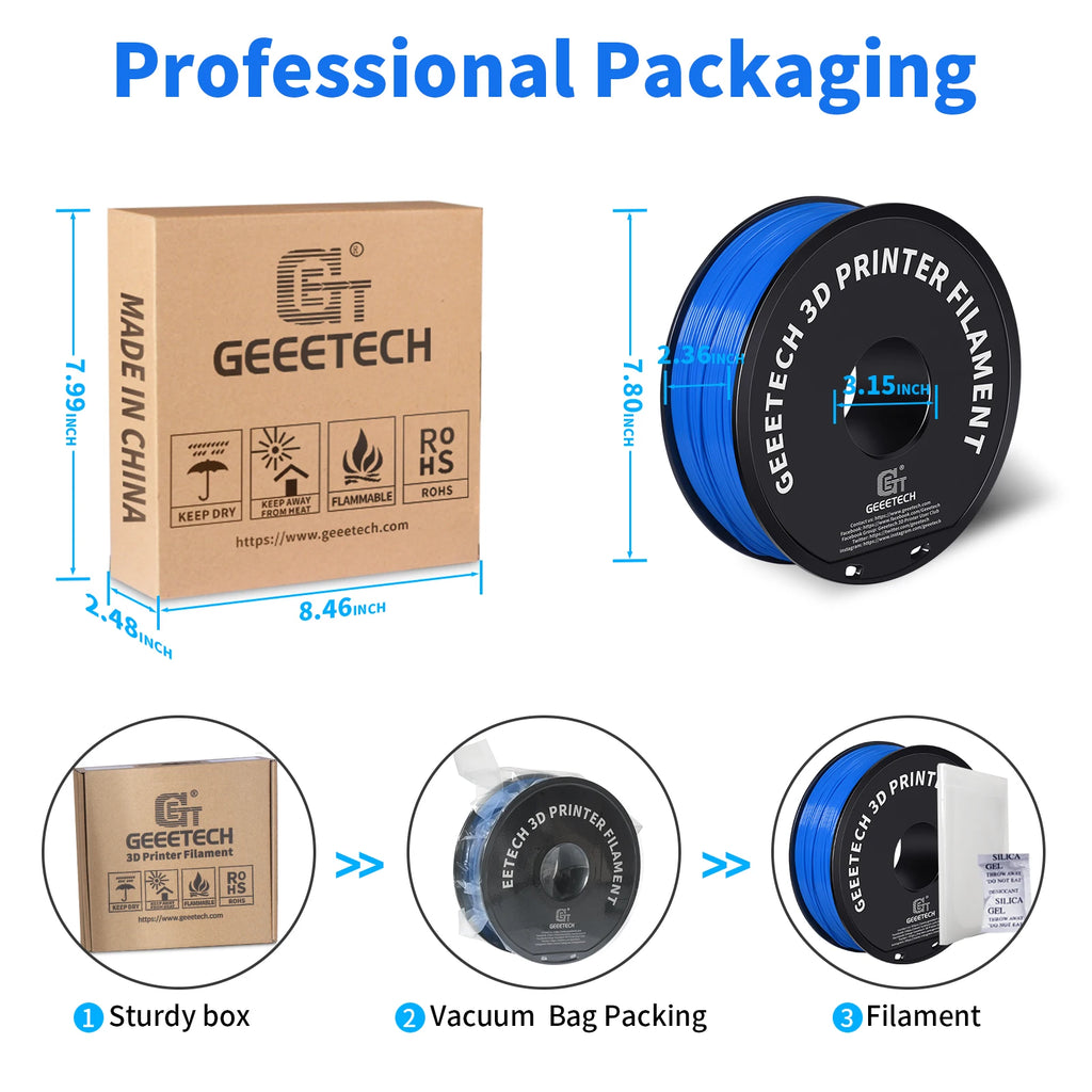 Geeetech ABS+3D Filament 1.75mm 1KG Plastic, 3D Printer Material, Tangle-Free, Non-Toxic, Vacuum Packaging White Black Red Blue