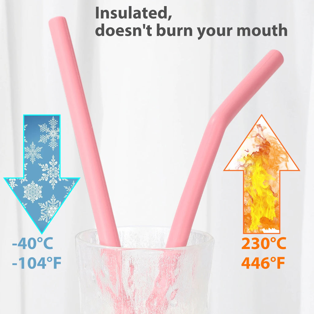 Reusable Silicone Straws Set with Cleaning Brushes, for Water, Milk, Juices, Smoothies, Flexible Portable, Straight, Bent Straws
