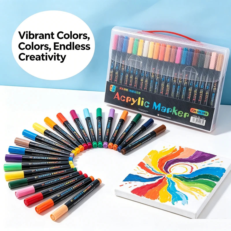 24-120 Colors Dual Tip Acrylic Paint Markers Pens Set Perfect for Rock Painting, Wood, Fabric, Glass, Canvas, Drawing  Coloring