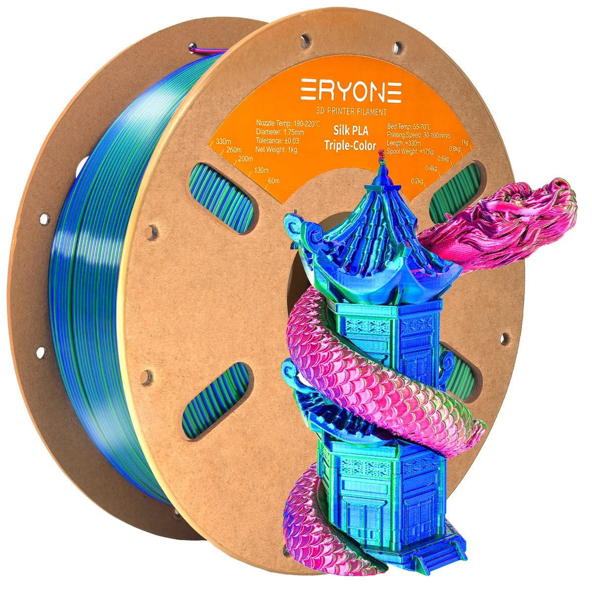 NEW ERYONE 1KG/3KG/10KG Promotion Tri- Color Silk PLA Filament For 3D Printing 1.75mm Filament High Quality Free Fast Shipping